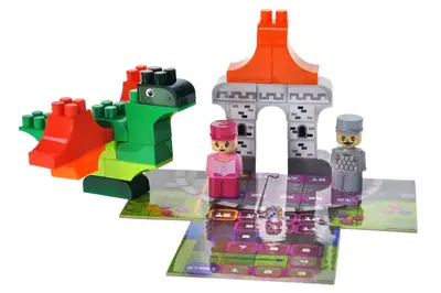 Конструктор блочний QB300-106 "Block&Steps: Дракон та замок" + ходилка і меморі гра 3в1, 43дет. qbee купити