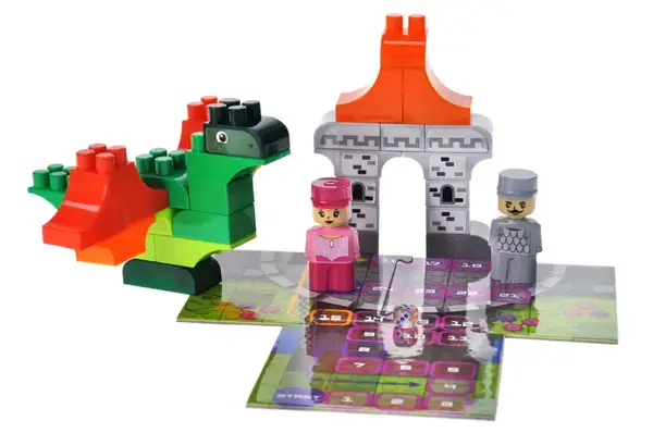 Конструктор блочний QB300-106 "Block&Steps: Дракон та замок" + ходилка і меморі гра 3в1, 43дет. qbee купити недорого в Україні, фото 2