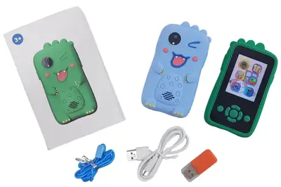 Смартфон "KidPhone Dino" з камерою та іграми (синій/зелений) в коробці р.14*9*4см купити