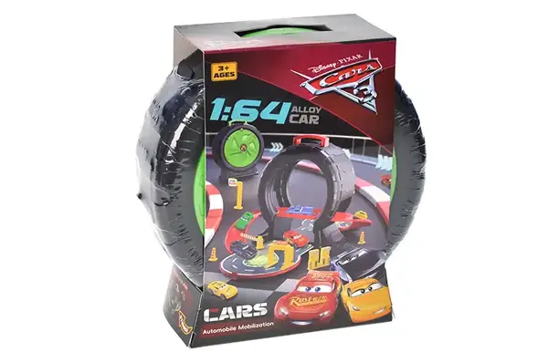 Трек 378-D у вигляді колеса, у комплекті з машинками 1:64, 6шт, з хєдером 14,3*19,9*6,5см купити