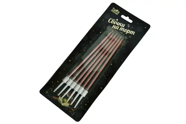 Свічки для торту 'Хром' рожеві ТМ 'Твоя Забава' 6 шт. 12 см купити