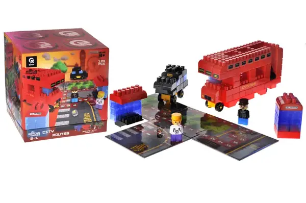 Конструктор блочний QB300-203 "Block&Steps: Міські Маршрути" + ходилка і меморі гра 3в1, 129дет. qbee купити