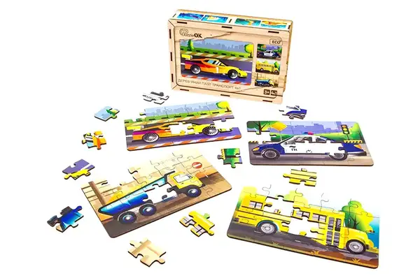 Пазл 4 в 1 "Транспорт" дерев'яний, 15 елем., в малюнку PuzzleOK купити недорого в Україні, фото 7