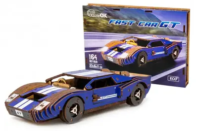 Конструктор Puz-26915"Fast Car GT" дерев'яний, 164 дет., синій, розмір моделі 23х6х11 см PuzzleOk купити