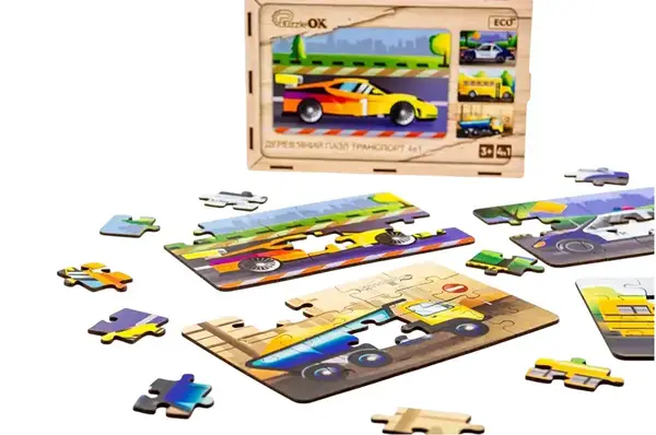 Пазл 4 в 1 "Транспорт" дерев'яний, 15 елем., в малюнку PuzzleOK купити недорого в Україні, фото 4