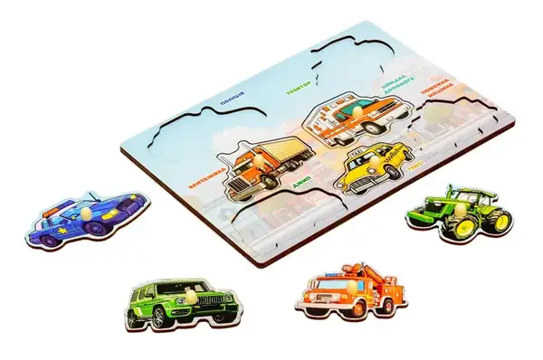 Сортер-вкладиш Puz-88743 "Машинки" дерев'яний PuzzleOk купити недорого в Україні, фото 2