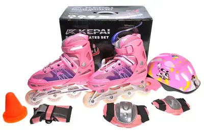 Ролики KEPAI 38-41р. рожеві (алюмінієва рама, PU колеса, 8 коліс світяться, шолом+захист) SK-990 р.27*32,5*19,5см купити