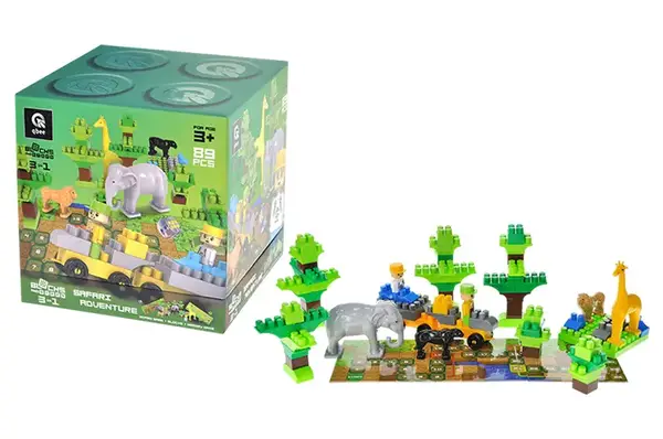 Конструктор блочний QB300-006 "Block&Steps: Пригоди в Сафарі" + ходилка і меморі гра 3в1, 89дет. qbee купити
