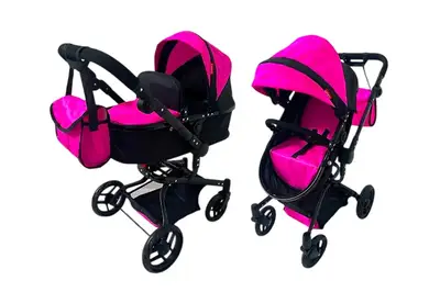 Візок для ляльки 2в1 9695+BAG FORTUNA HOT PINK з сумкою, металевий, в коробці р.54.5x14.5x38.5см CARRELLO купити