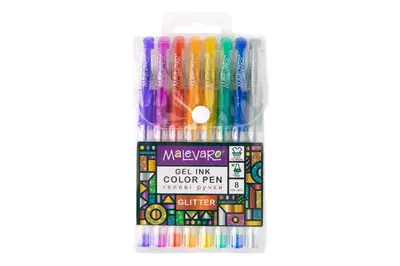 Ручка гелева MALEVARO GLITTER ML760165 з блискітками 8 кольорів 0,5 мм купити