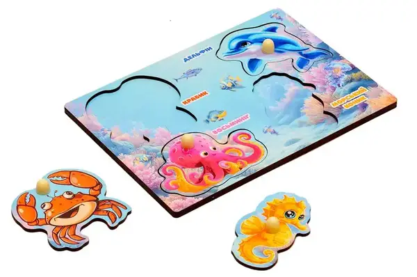 Сортер-вкладиш Puz-88745 "Морські жителі" дерев'яний PuzzleOk купити недорого в Україні, фото 2