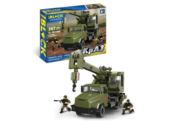 Конструктор IBLOCK PL-921-465 Армія КРАЗ Кран 357 деталей, 2 фігурки, в коробці р. 37,5*26*6см купити