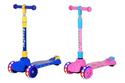 Самокат дитячий 3-х колісний, SC814, Синій та Рожевий , 3 колеса, PU світло, складний у коробці купити