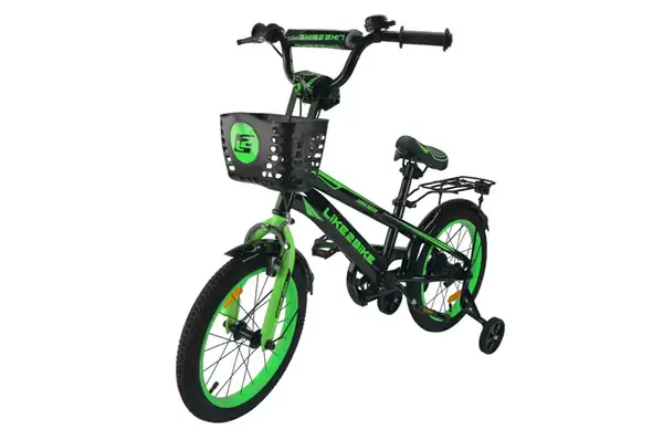 Велосипед дитячий 2-х коліс.16'' 241605 Like2bike Dark Rider, чорно-зелений, рама сталь, з дзвінком, ручне гальмо, збірка 75% купити