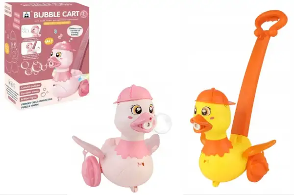 Бульбашкова машина-каталка "Каченя" з ручкою, на батарейках, в коробці, 2кольори 134-60A р.30,9*14,9*21,5см купити