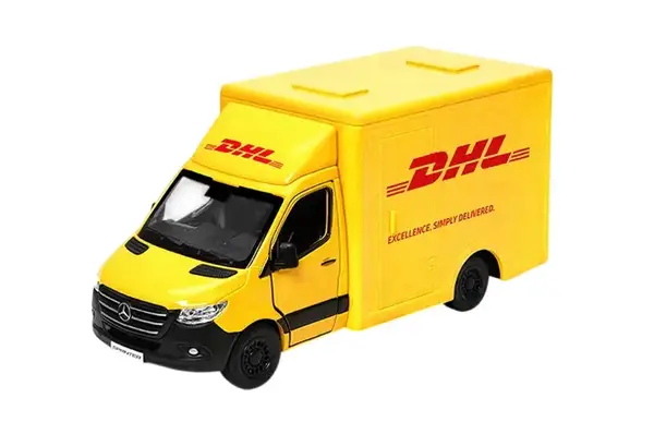 Модель легкова KT5475W MERCEDES-BENZ Sprinter (DHL Edition)5''металева, інерц., відкр.двері, в коробці купити