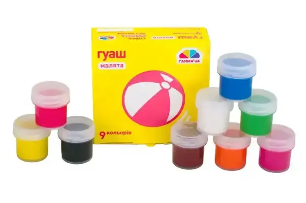 Гуаш ГАММА 9 кольорів 10мл 100202 Малята купити