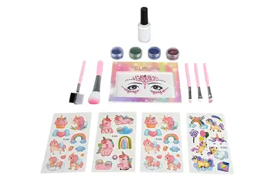 Набір косметики Тату FT2083-A наліпки, глітер, пензлики, трафарети, аксес короб. 23.5x14x3.5 см купити