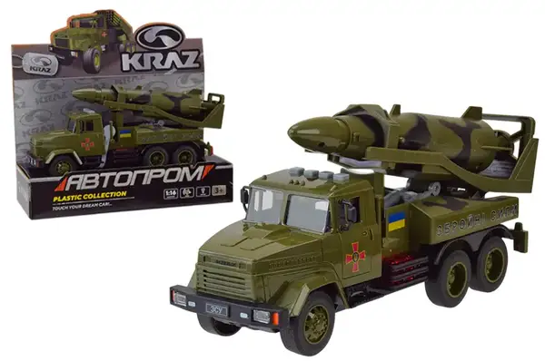 Військова техніка АВТОПРОМ КРАЗ арт. KR-2202-01 на батарейки, світло , звук, відкриваються двері, коробка 32,5*19*12 см купити