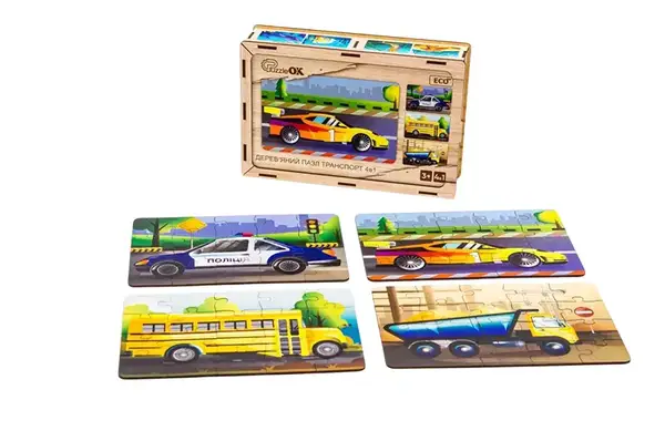 Пазл 4 в 1 "Транспорт" дерев'яний, 15 елем., в малюнку PuzzleOK купити недорого в Україні, фото 5
