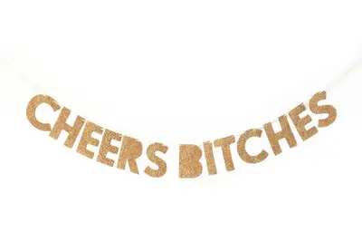 Гірлянда паперова літери "Cheers Bitches", рожеве золото з глітером, в уп (1 шт) купити