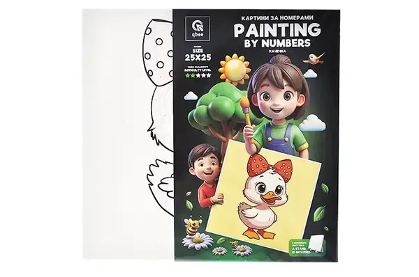 Набір для розпису по номерах 25х25 см QB900-007 "Качечка" з дерев'яною підставкою qbee купити недорого в Україні, фото 3