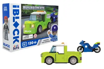 Конструктор KH41/003/4 IBLOCK JUNIOR 130 дет., Police Motorbike in Pursuit короб. 24x16x6 см Kids hits купити