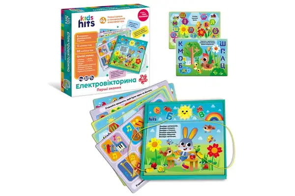 Електровікторина KH55/001"Абетка та перші знання" батарейка, відповіді на завдання на картках, коробка 32*31*4,5 см купити