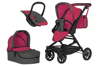 Візок для ляльки 3в1 CARRELLO MAGIA 9636 DEEP RED з сумкою, металевий, коробка 59,5*18,5*37,5 купити
