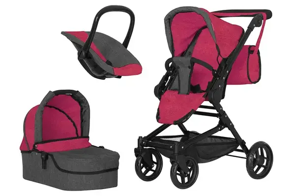 Візок для ляльки 3в1 CARRELLO MAGIA 9636 DEEP RED з сумкою, металевий, коробка 59,5*18,5*37,5 купити