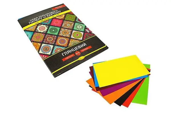 Набір кольорового картону та паперу А4 (односторонній), 8+8 арк., глянцевий PREMIUM купити
