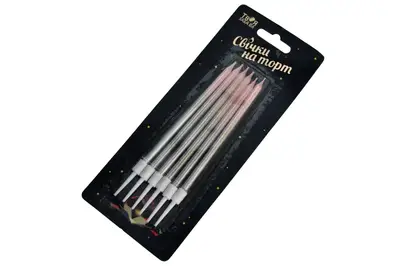 Свічки для торту 'Омбре' рожево-срібне ТМ 'Твоя Забава' (6 шт.) 12 см купити