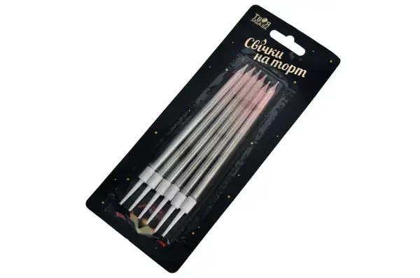 Свічки для торту 'Омбре' рожево-срібне ТМ 'Твоя Забава' (6 шт.) 12 см купити