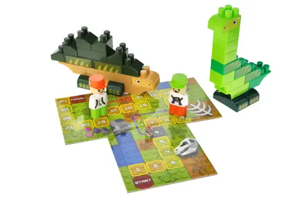 Конструктор блочний QB300-101 "Block&Steps: Земля динозаврів" + ходилка і меморі гра 3в1, 41дет. qbee купити недорого в Україні, фото 3