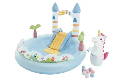 Ігровий центр 56148 "Замок Єдинорога" надувний з гіркою р.176x178x127 см 234л INTEX купити