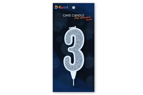 Свічка цифра 23239 "3" біла срібло (9см) funmi 1шт. купити