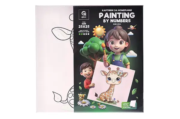 Набір для розпису по номерах 25х25 см QB900-009/QB901-009 "Жирафка" з дерев'яною підставкою qbee купити недорого в Україні, фото 3
