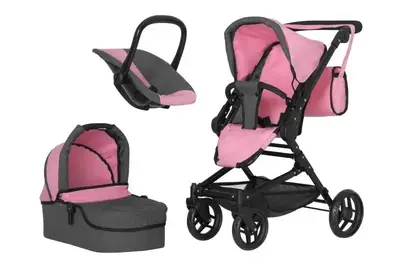 Візок для ляльки 3в1 9636 MAGIA PINK з сумкою метал. коробка 59,5x18,5x37,5 см CARRELLO купити
