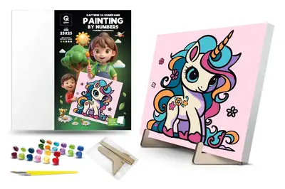 Набір для розпису по номерах 25х25 см QB900-001/QB901-001 "Грайлива єдиноріжка" з дерев'яною підставкою qbee Набір для розпису по номерах 25х25 см QB900-001/QB901-001 "Грайлива єдиноріжка" з дерев'яною підставкою qbee купити
