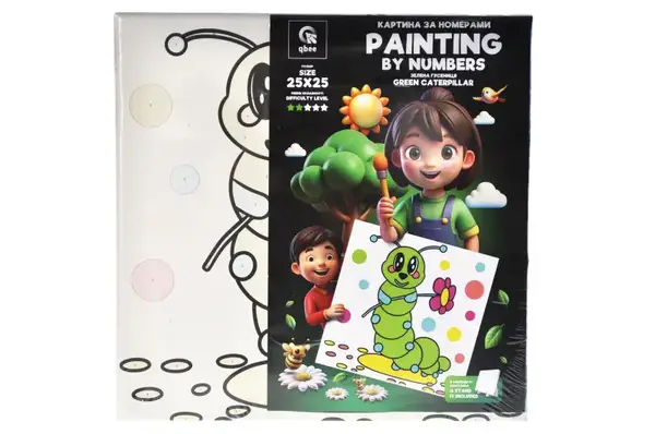 Набір для розпису по номерах 25х25 см QB900-073 "Зелена Гусениця" з дерев'яною підставкою qbee купити недорого в Україні, фото 2