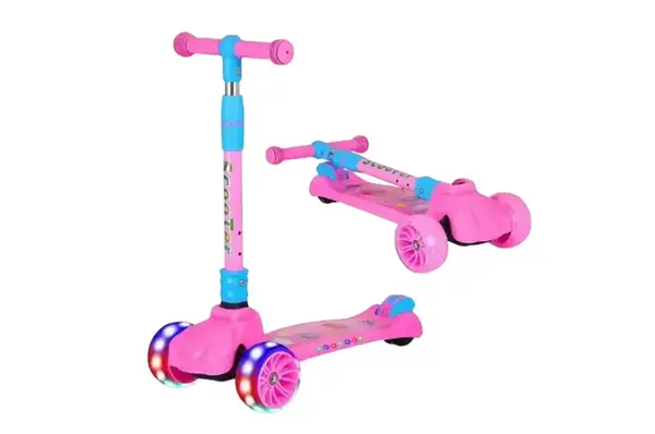 Самокат дитячий 3-х колісний, SC814, Синій та Рожевий , 3 колеса, PU світло, складний у коробці купити недорого в Україні, фото 3