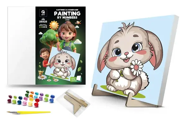Набір для розпису по номерах 25х25 см QB900-006/QB901-006 "Зайчик" з дерев'яною підставкою qbee купити