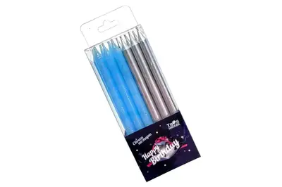 Свічки для торту 04046 "Стиль" блакитні та срібні ТМ "Твоя забава" купити