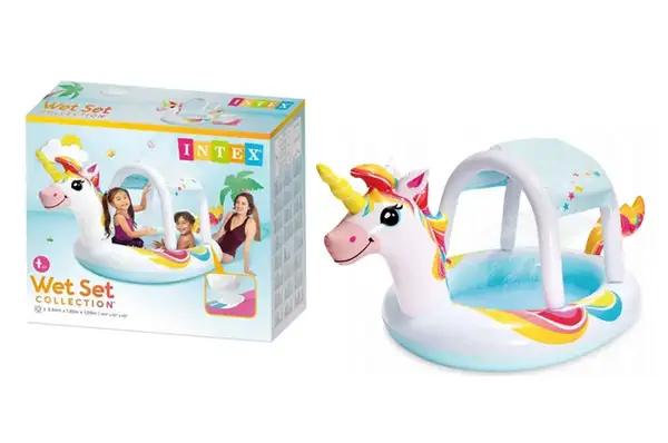 Басейн надувний INTEX 58435 "Единоріг" зі з`ємним дахом р. 254*132*109 см. купити