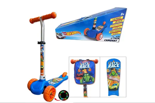 Самокат дитячий 3-х колісний LS2118 Hot Wheels, PU світло купити