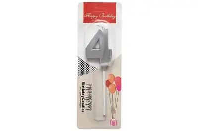 Свічка-цифра 18737 "4" срібна 3D (5 см.) 1шт. купити