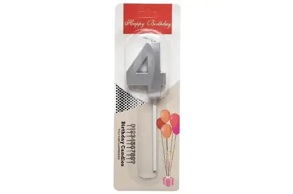 Свічка-цифра 18737 "4" срібна 3D (5 см.) 1шт. купити
