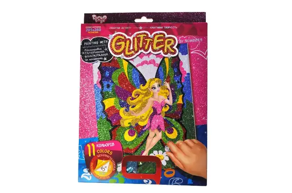 Набір для творчості РГН-02-01,02,03,04,05 "Розмальовка ГЛІТЕРНИМИ БЛИСКІТКАМИ за номерами" міні DANKO купити недорого в Україні, фото 6