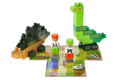 Конструктор блочний QB300-101 "Block&Steps: Земля динозаврів" + ходилка і меморі гра 3в1, 41дет. qbee купити