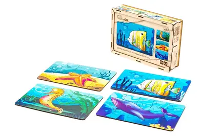 Пазл 4в1 "Морські жителі" дерев'яний, 15 елем., в малюнку PuzzleOK купити